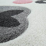 Cute Kids Rug with happy Llama for Nursery in Pink White and Grey