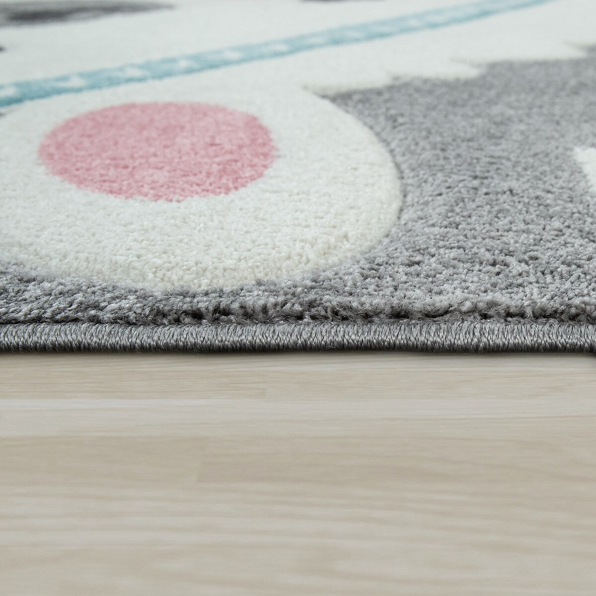 Cute Kids Rug with happy Llama for Nursery in Pink White and Grey