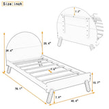 Cute Twin Size Platform Bed With Curved Headboard, Pine Wooden Bed With Shelf Behind Headboard for Bedroom, White