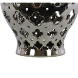 Cutout Quatrefoil Pattern Ceramic Urn Vase With Tapered Bottom, Large, Silver