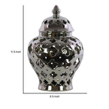 Cutout Quatrefoil Pattern Ceramic Urn Vase With Tapered Bottom, Large, Silver
