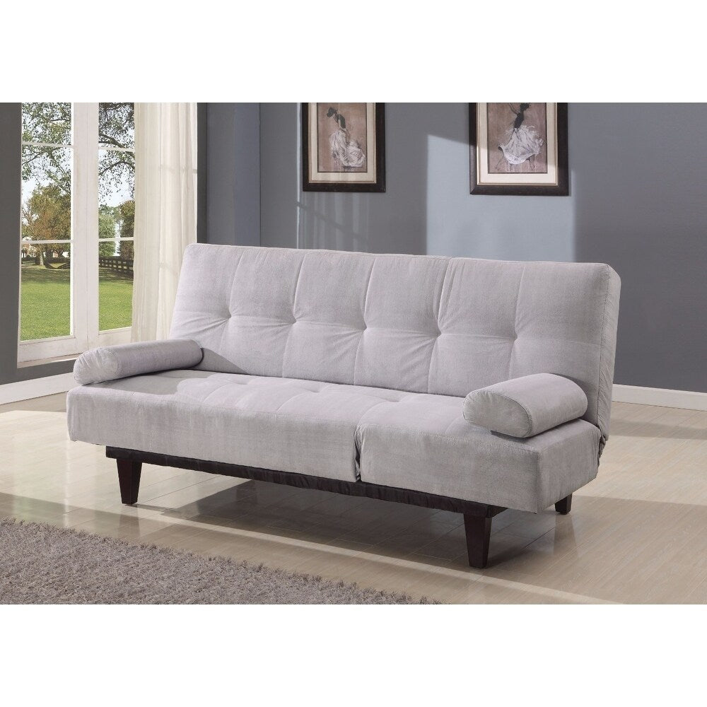 Cybil Adjustable Sofa With Two Arm Pillows, Silver, Microfiber