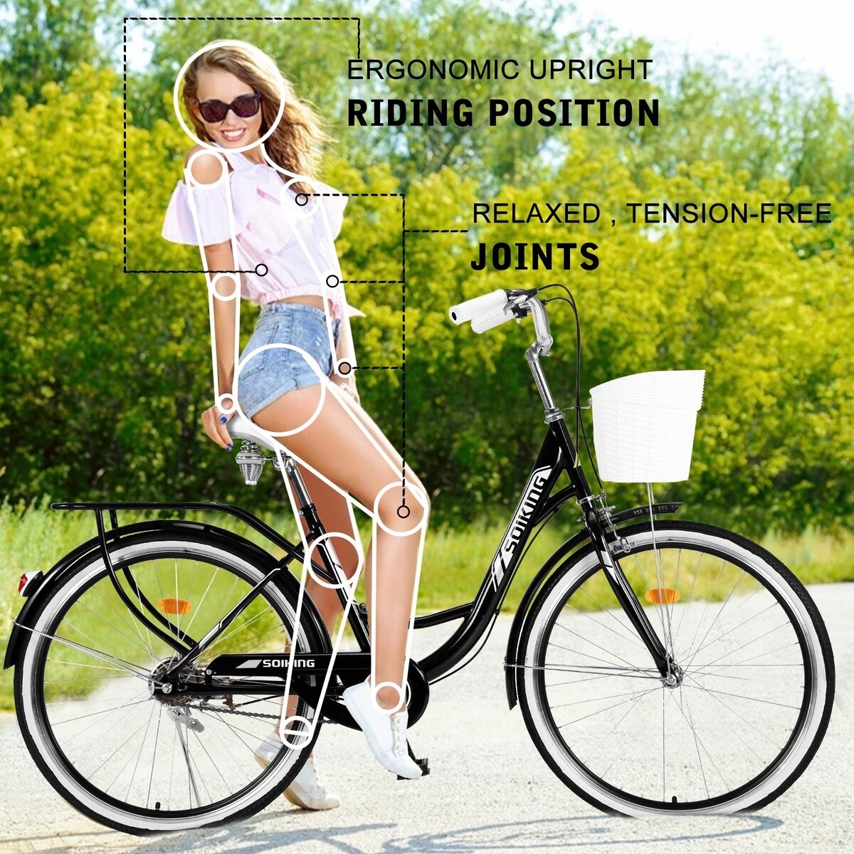 Cycling 26 Inch Womens Comfort Bikes Beach Cruiser Bike Single Speed Bicycle Comfortable Bicycle