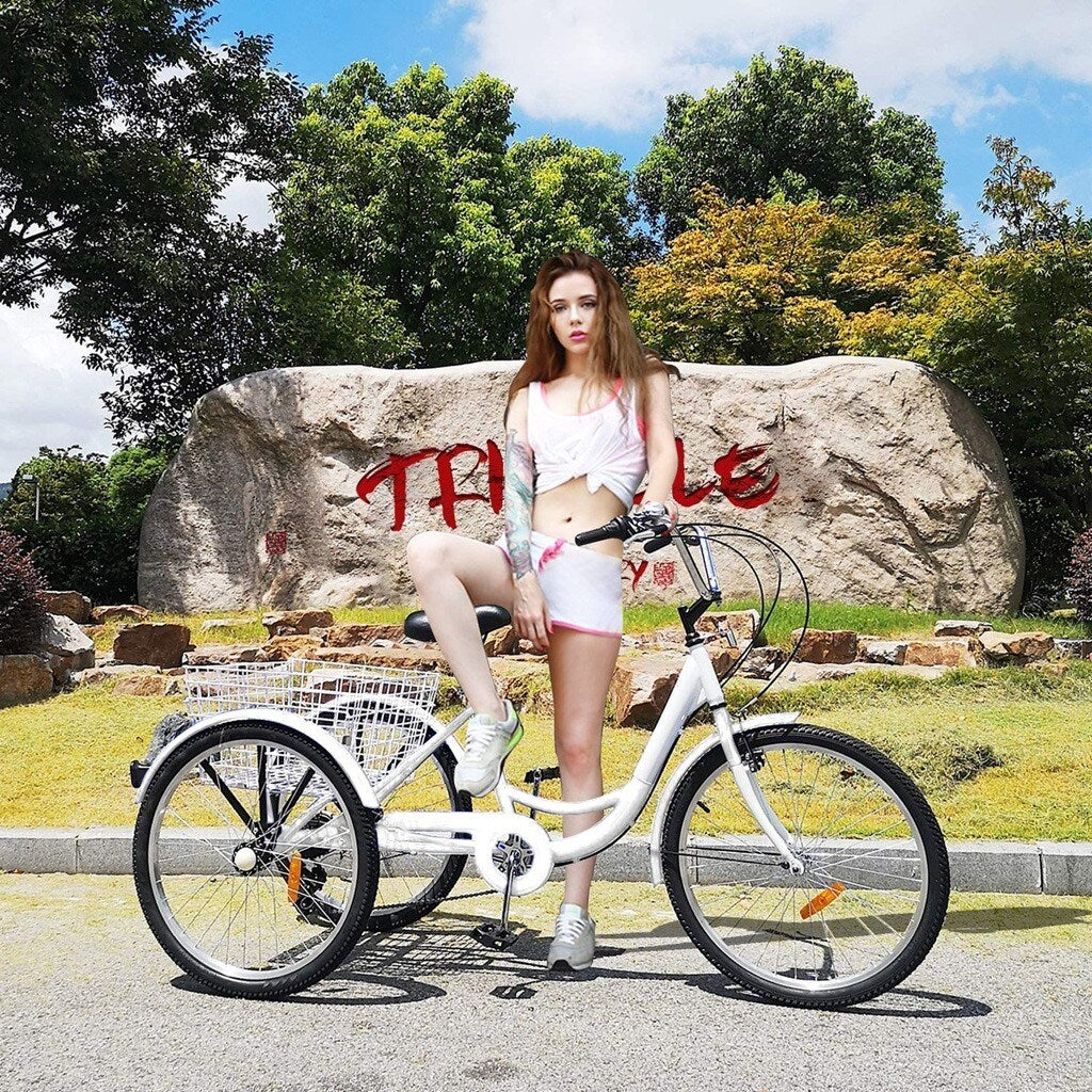 Cycling Adult Tricycle 1/7 Speed 3 Wheel For Shopping W/ Installation Tools