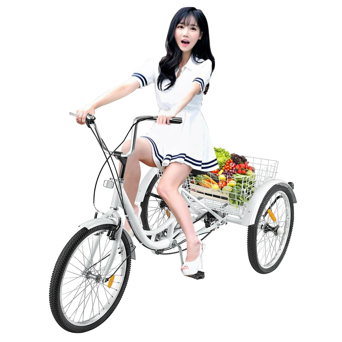 Cycling Adult Tricycle 1/7 Speed 3 Wheel For Shopping W/ Installation Tools