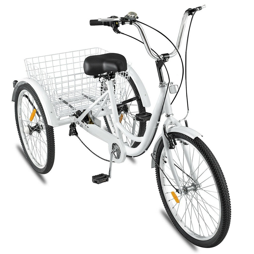 Cycling Adult Tricycle 1/7 Speed 3 Wheel For Shopping W/ Installation Tools