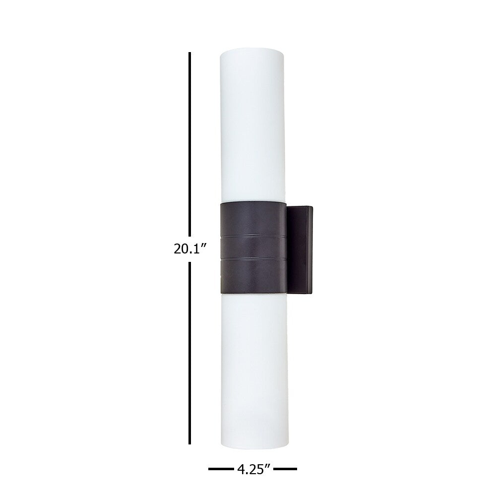 Cylinder Bathroom Light with 2 White Glass Shade and Gold Finish