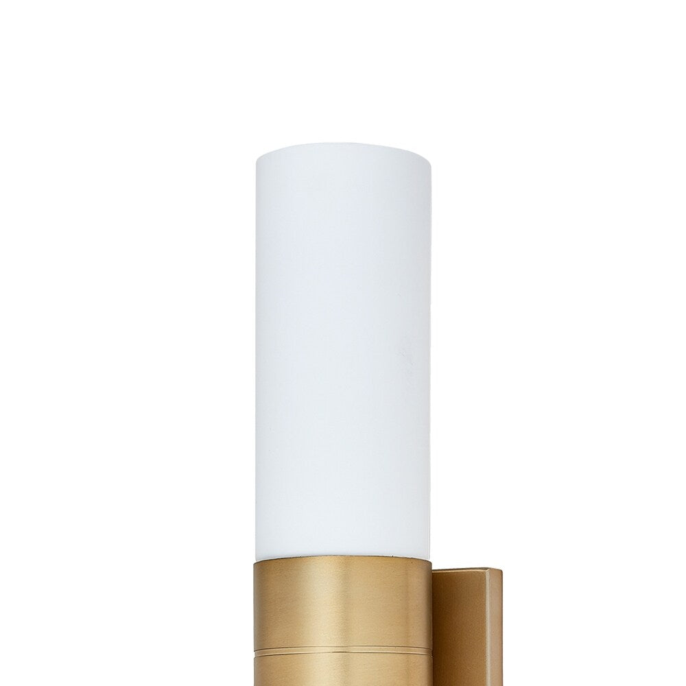 Cylinder Bathroom Light with 2 White Glass Shade and Gold Finish