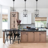Black Island Pendant Lighting Cylinder Lantern Chandelier 3 Light, Modern LED Hanging Ceiling Light