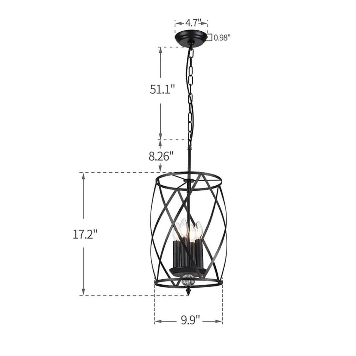 Black Island Pendant Lighting Cylinder Lantern Chandelier 3 Light, Modern LED Hanging Ceiling Light