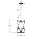Black Island Pendant Lighting Cylinder Lantern Chandelier 3 Light, Modern LED Hanging Ceiling Light