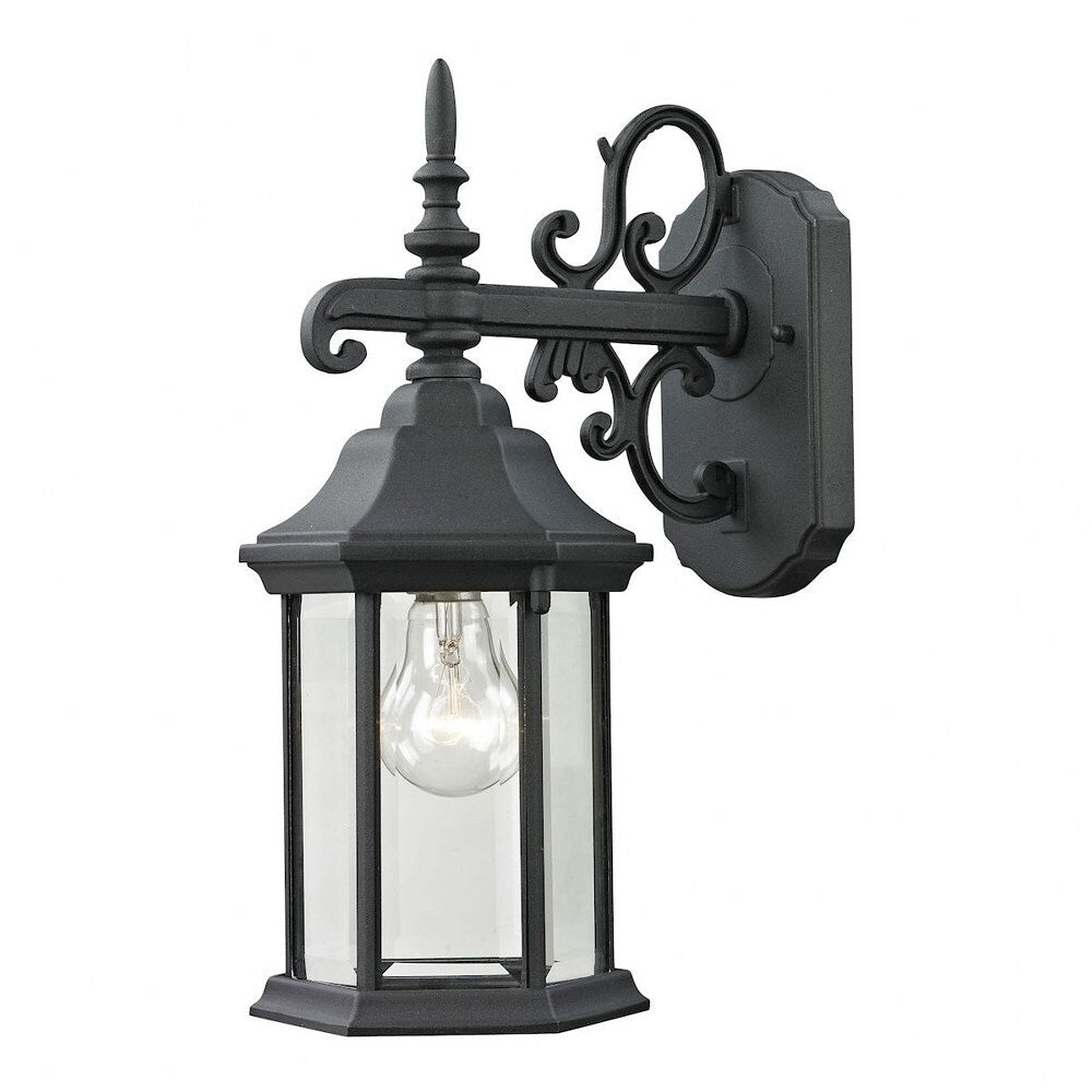 Cylinder Porch Light with Exposed Bulb - One Light Small Wall Outdoor Lantern Matte Textured Black Finish with Clear Be