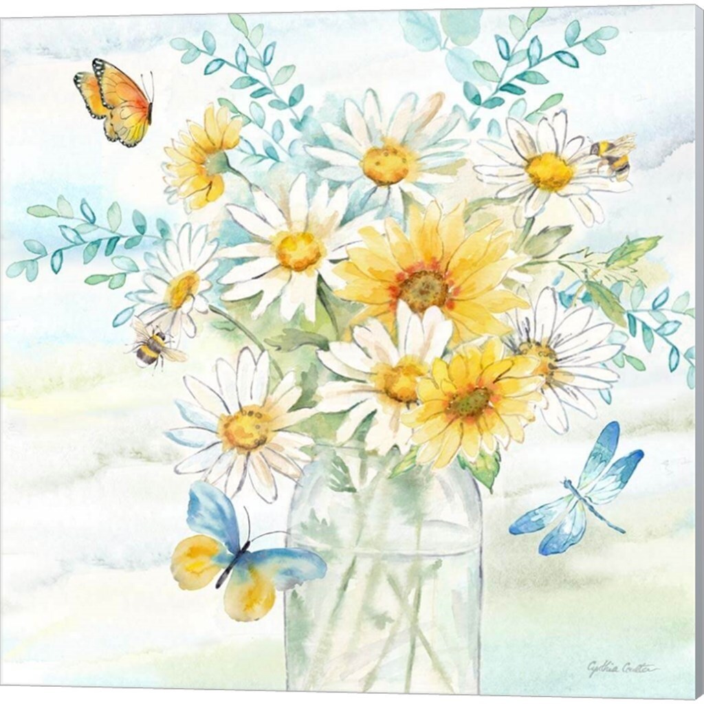Cynthia Coulter 'Daisy Days clean' Canvas Art (Set of 2)