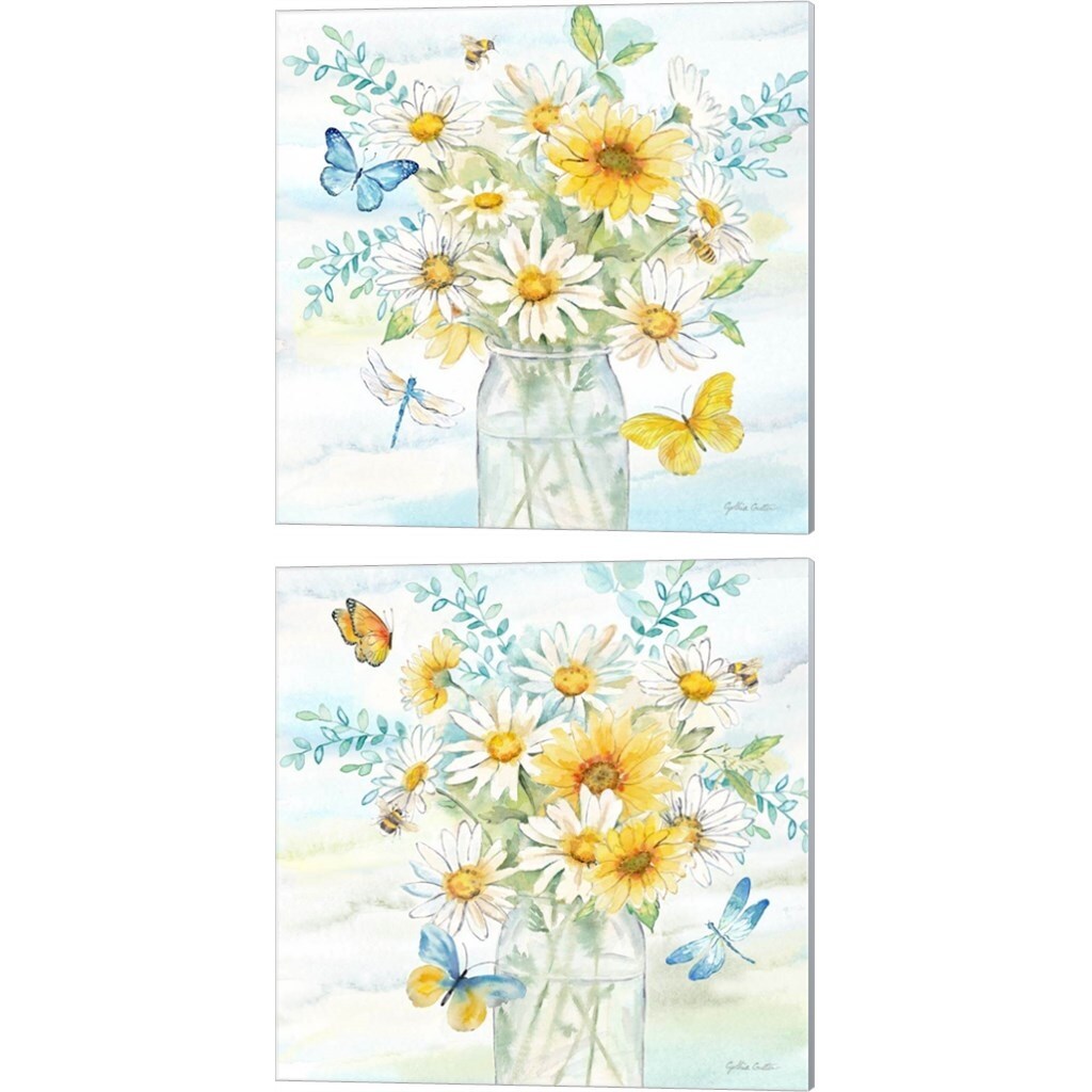 Cynthia Coulter 'Daisy Days clean' Canvas Art (Set of 2)