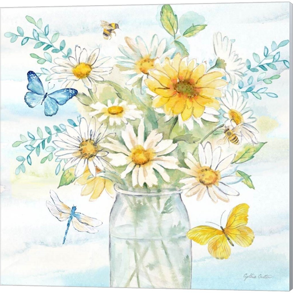 Cynthia Coulter 'Daisy Days clean' Canvas Art (Set of 2)