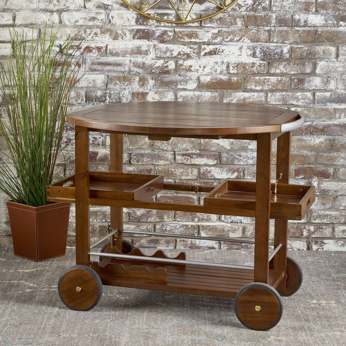 Cynthia Farmhouse Cottage Acacia Wood Bar Cart with Drop Leaf by Christopher Knight Home