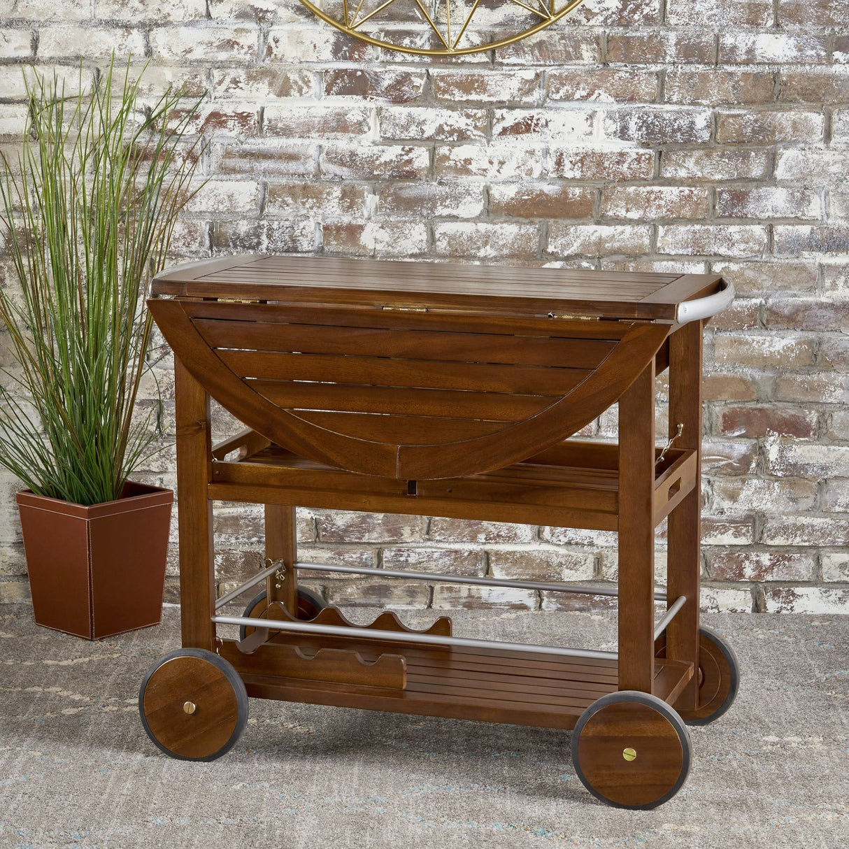 Cynthia Farmhouse Cottage Acacia Wood Bar Cart with Drop Leaf by Christopher Knight Home