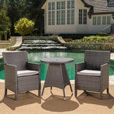 Cypress Outdoor 3-Piece Round Wicker Bistro Chat Set with Umbrella Hole & Cushions by Christopher Knight Home