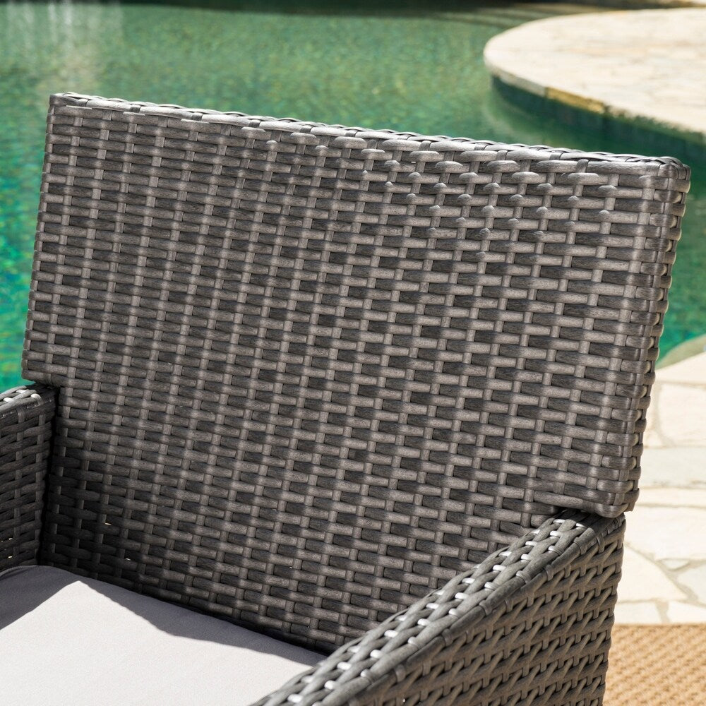 Cypress Outdoor 3-Piece Round Wicker Bistro Chat Set with Umbrella Hole & Cushions by Christopher Knight Home