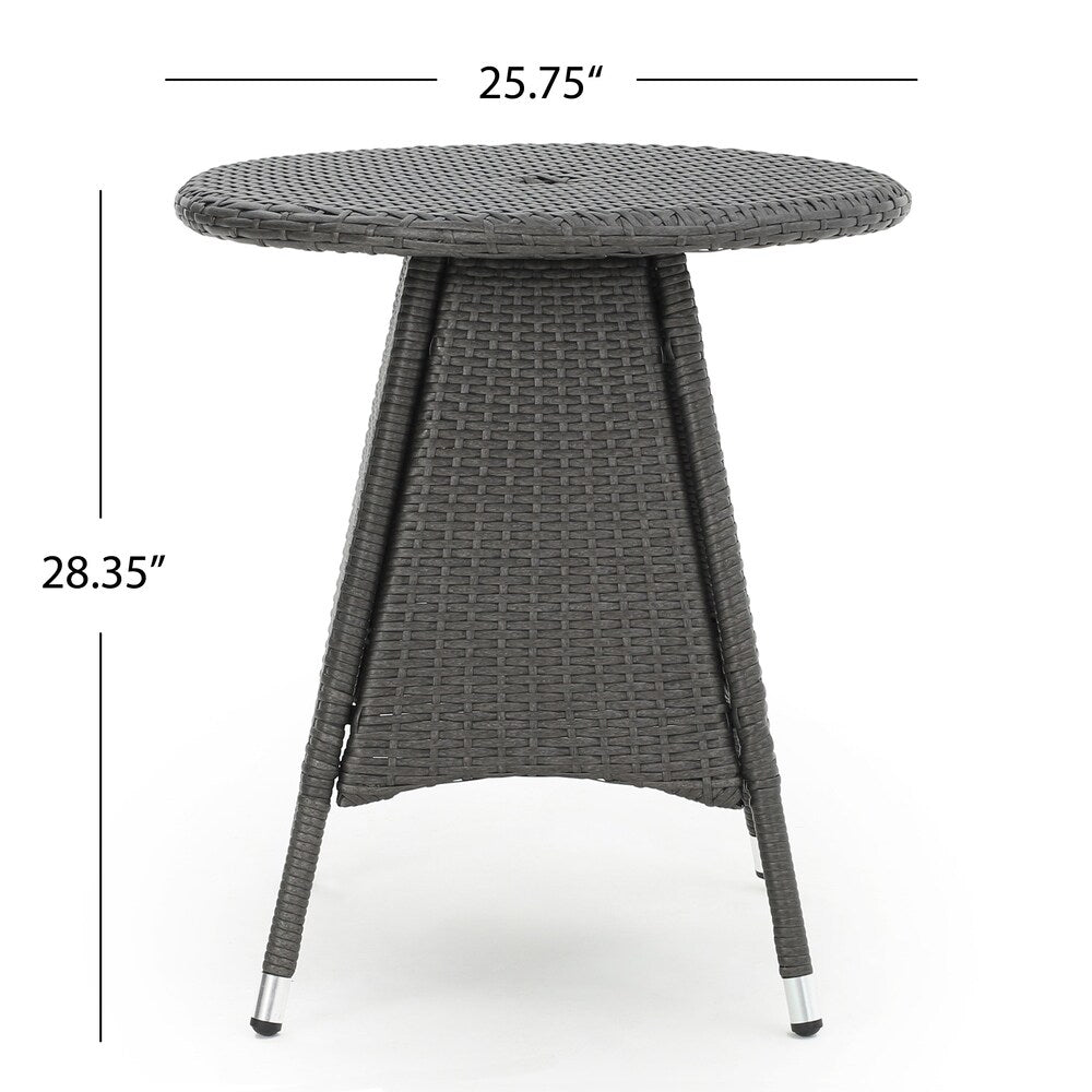 Cypress Outdoor 3-Piece Round Wicker Bistro Chat Set with Umbrella Hole & Cushions by Christopher Knight Home