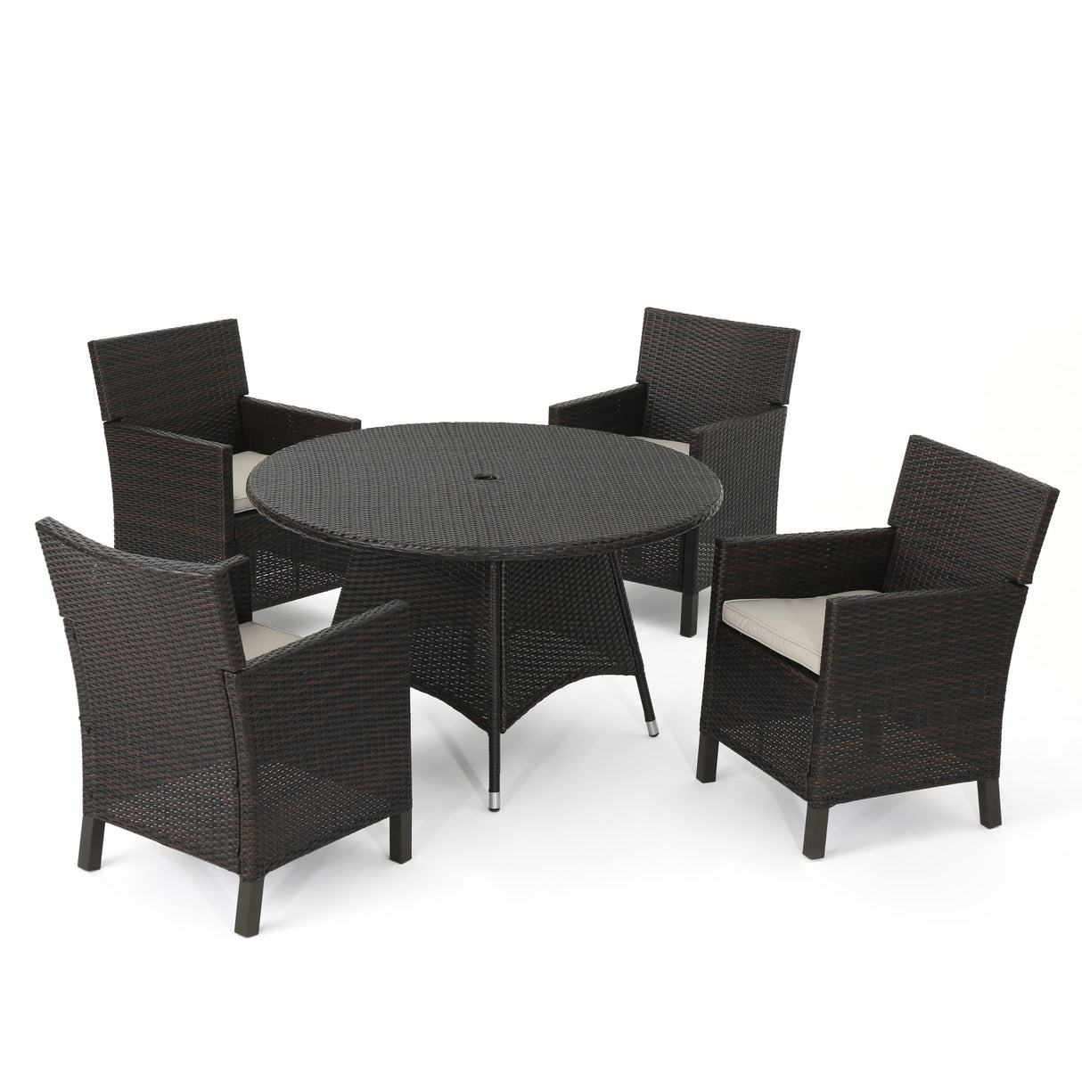 Cypress Outdoor 5-piece Round Wicker Dining Set with Cushions & Umbrella Hole by Christopher Knight Home
