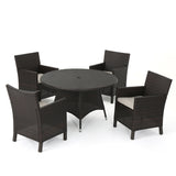 Cypress Outdoor 5-piece Round Wicker Dining Set with Cushions & Umbrella Hole by Christopher Knight Home