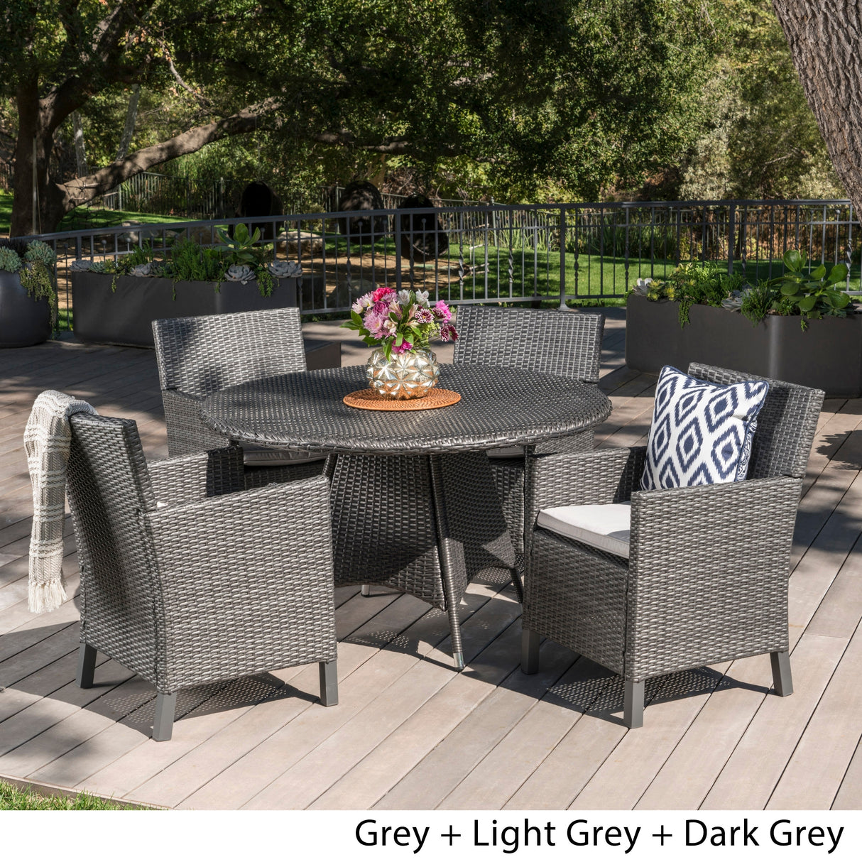 Cypress Outdoor 5-piece Round Wicker Dining Set with Cushions & Umbrella Hole by Christopher Knight Home