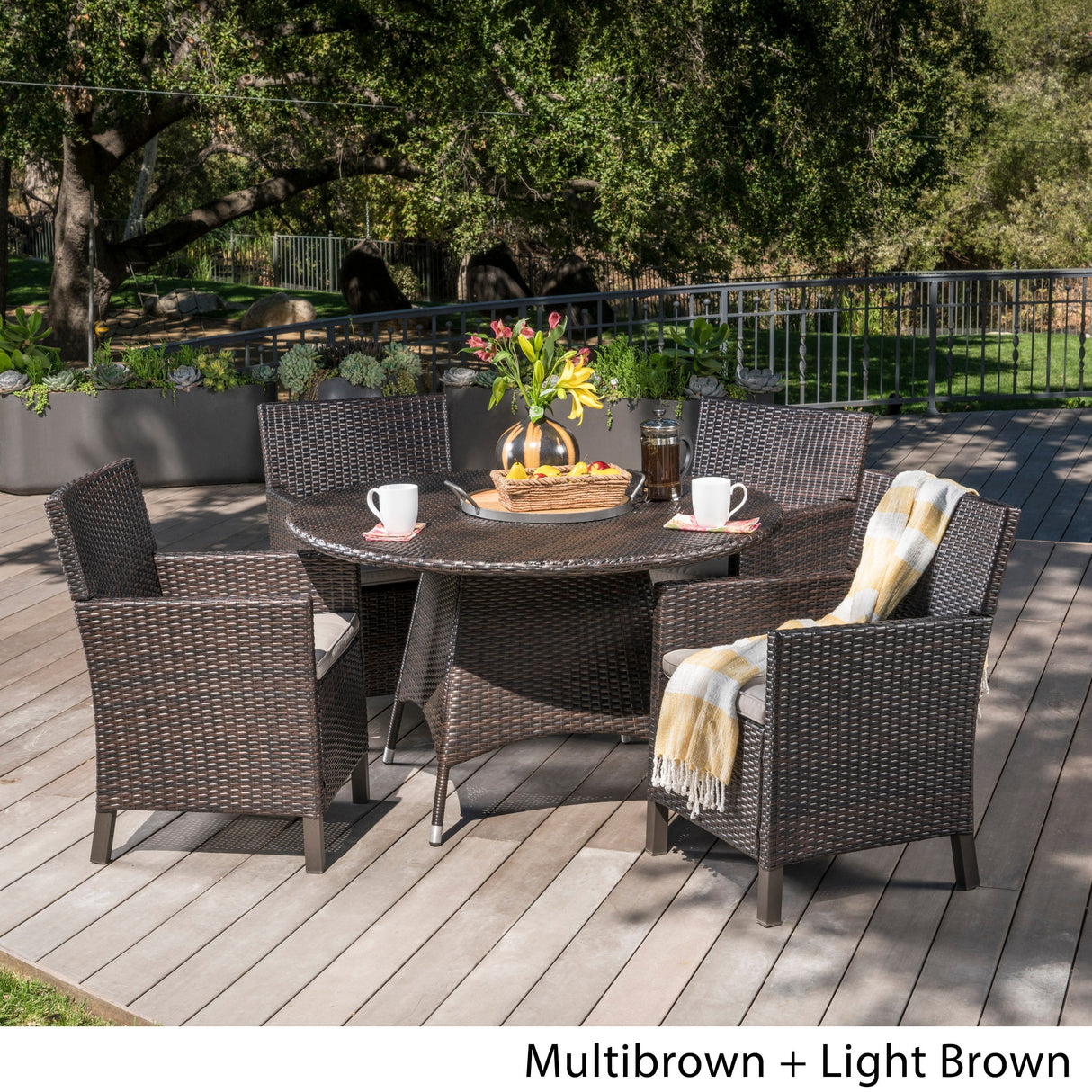 Cypress Outdoor 5-piece Round Wicker Dining Set with Cushions & Umbrella Hole by Christopher Knight Home