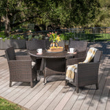 Cypress Outdoor 5-piece Round Wicker Dining Set with Cushions & Umbrella Hole by Christopher Knight Home