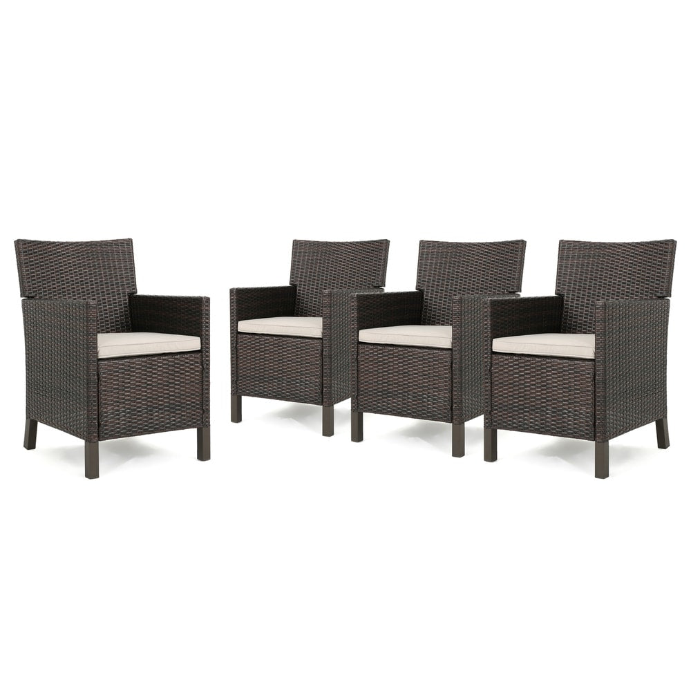 Cypress Outdoor Wicker Dining Chair with Cushions (Set of 4) by Christopher Knight Home