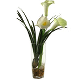 D&W Silks Calla Lilies in Glass Vase - White
