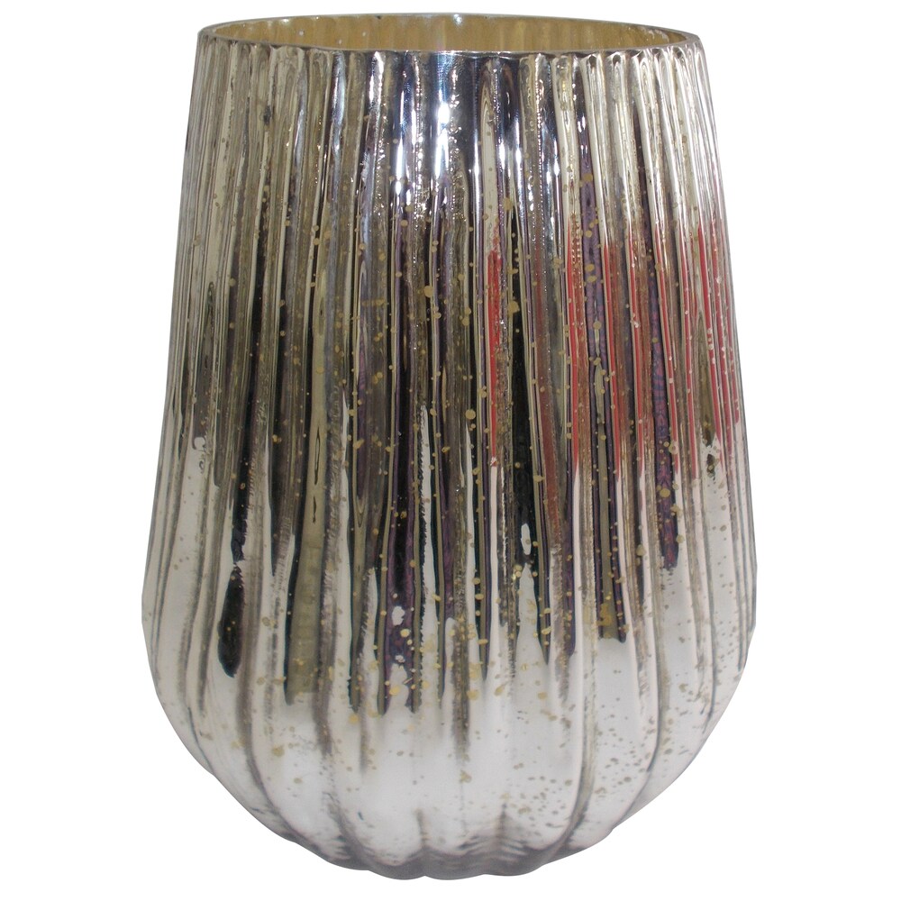 Silvertone Mercury Glass 8-inch Diameter x 10-inch High Vase