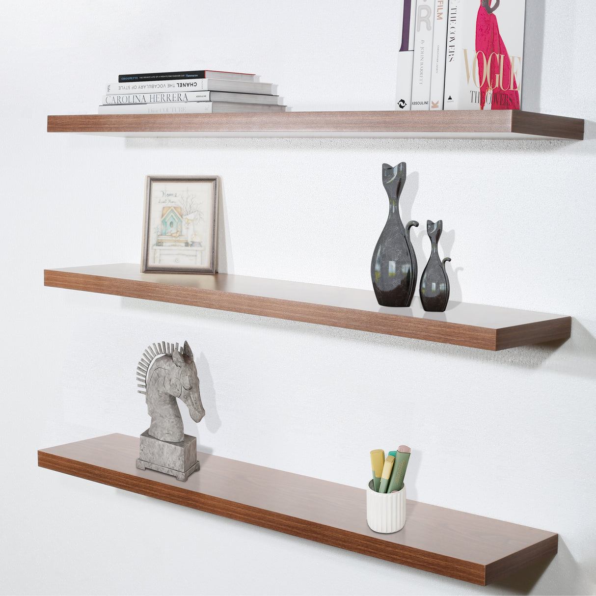DAVEE Set of 3 JD Walnut Floating Shelves - 47.25*9.25*1.5 inches - 47.25*9.25*1.5 inches