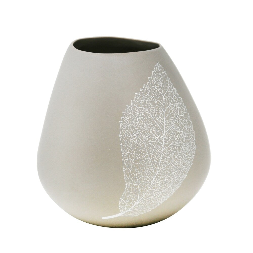 Decorative Bulb Vase W/Leaf Design, Beige