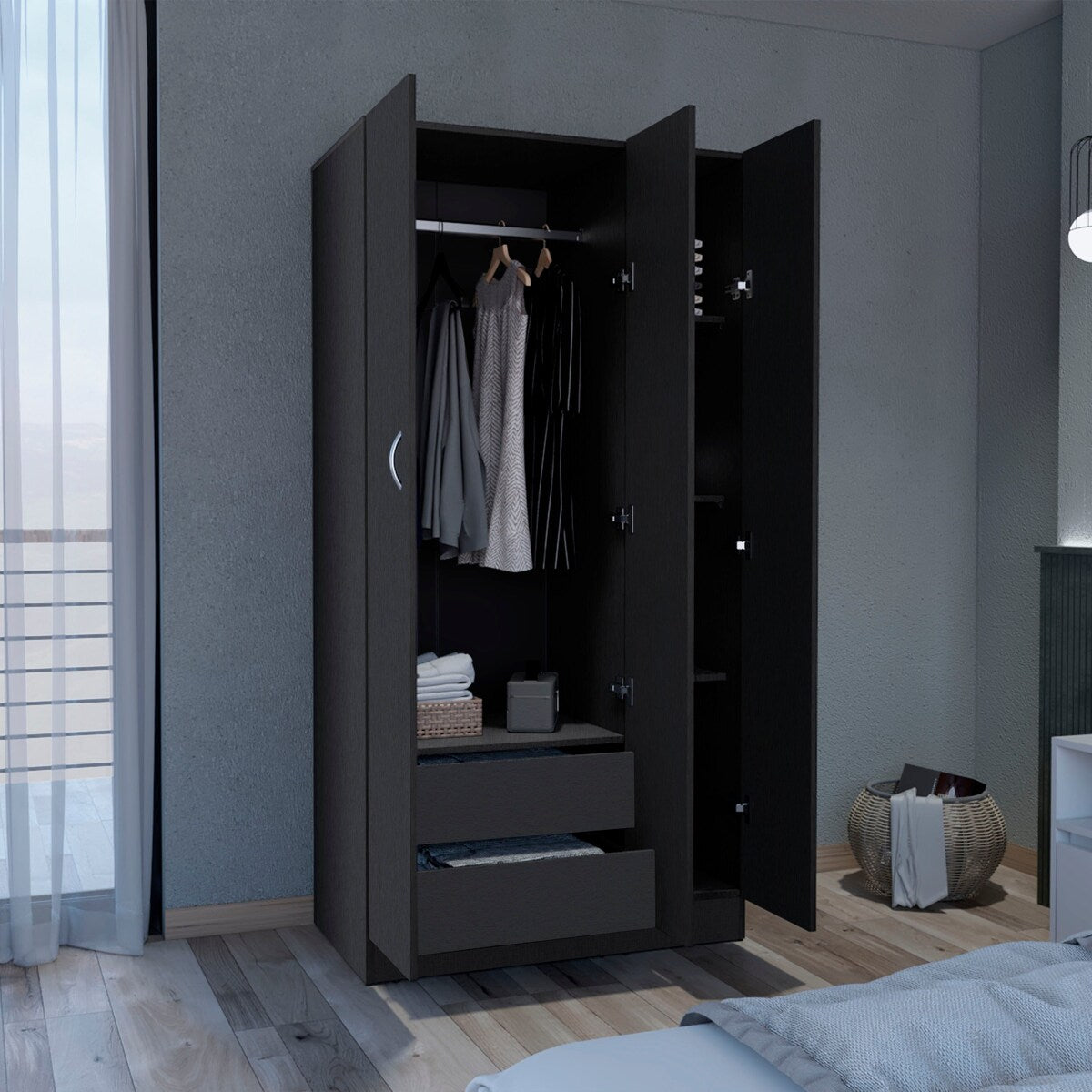 DEPOT E-SHOP Westbury Wardrobe Armoire with 3-Doors and 2-Inner Drawers, White
