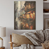 DESIGN ART "1950S Street In Paris Impression" Paris Wood Wall Decor - Traditional Brown Wood Panel On Natural Pine Wood