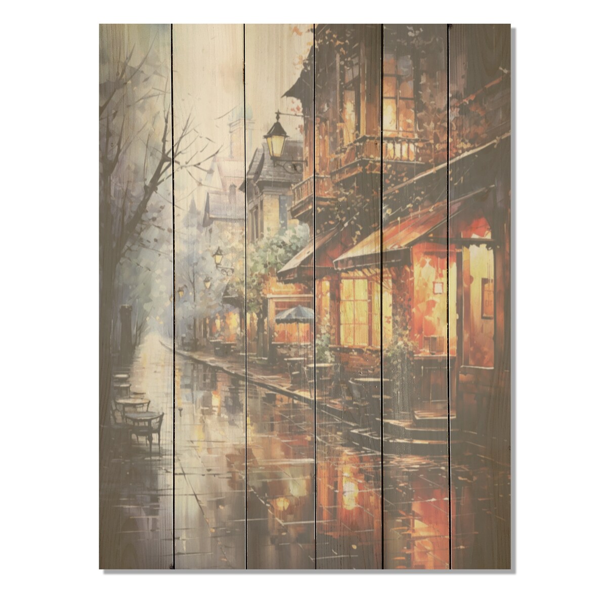 DESIGN ART "1950S Street In Paris Impression" Paris Wood Wall Decor - Traditional Brown Wood Panel On Natural Pine Wood