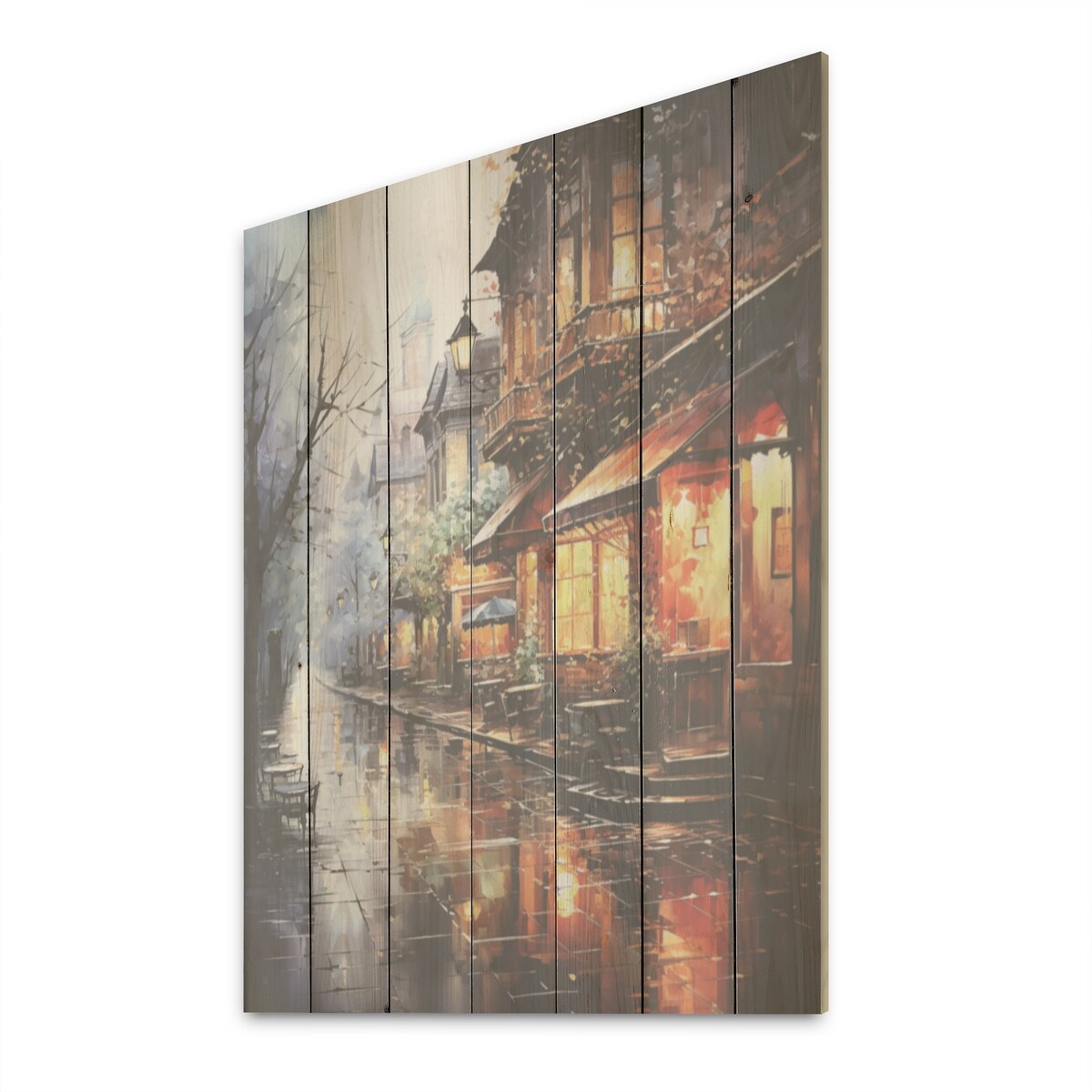 DESIGN ART "1950S Street In Paris Impression" Paris Wood Wall Decor - Traditional Brown Wood Panel On Natural Pine Wood