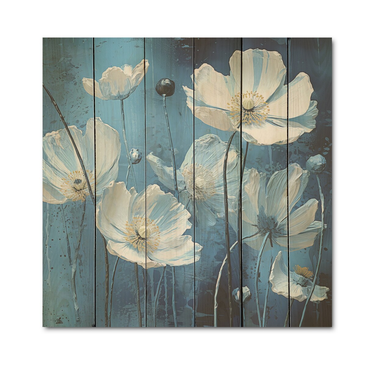 DESIGN ART "A Serene Field Of Buttercups" Buttercups Wood Wall Decor Traditional White Wood Panel On Natural Pine Wood