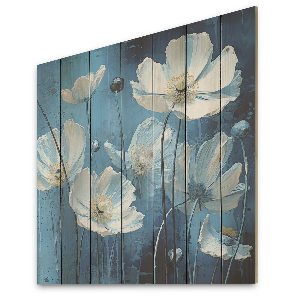 DESIGN ART "A Serene Field Of Buttercups" Buttercups Wood Wall Decor Traditional White Wood Panel On Natural Pine Wood