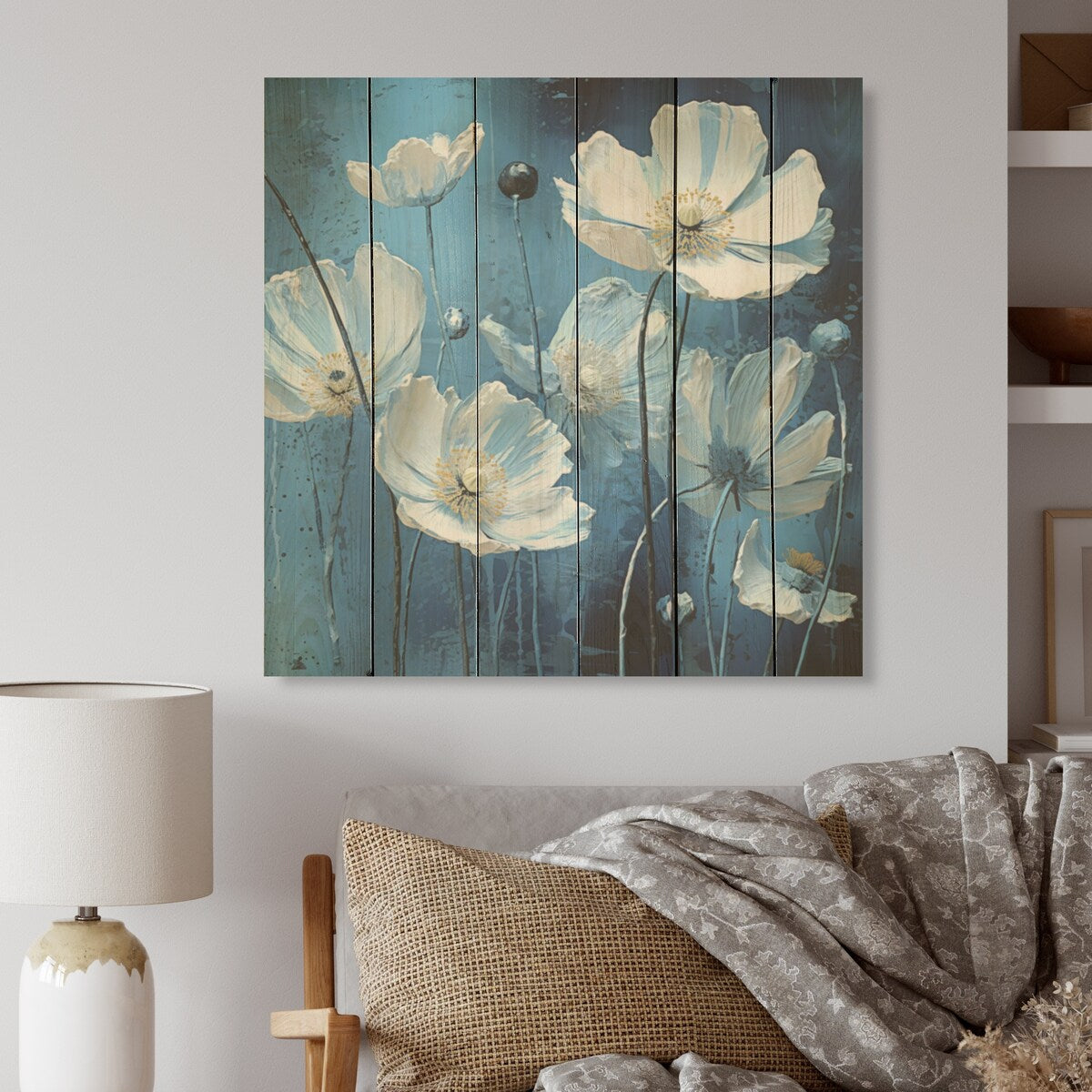 DESIGN ART "A Serene Field Of Buttercups" Buttercups Wood Wall Decor Traditional White Wood Panel On Natural Pine Wood