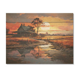 DESIGN ART "Barns Sunrise Country Charm" Barns Wood Wall Decor - Traditional Orange Wood Panel On Natural Pine Wood
