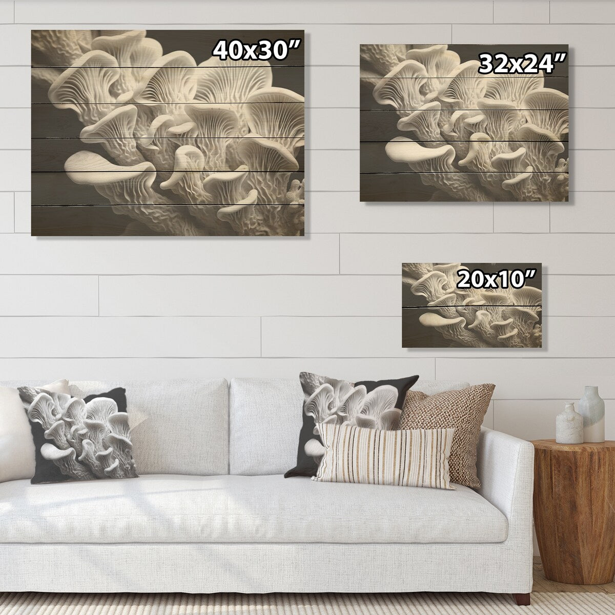 DESIGN ART "Black And White Anemone Reef" Coastal Coral Under Water Wood Wall Decor Grey Wood Panel On Natural Pine Wood