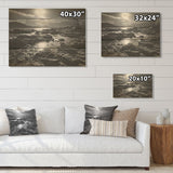 DESIGN ART "Black And White Rocky Beach" Coastal Coral Under Water Wood Wall Decor Black Wood Panel On Natural Pine Wood