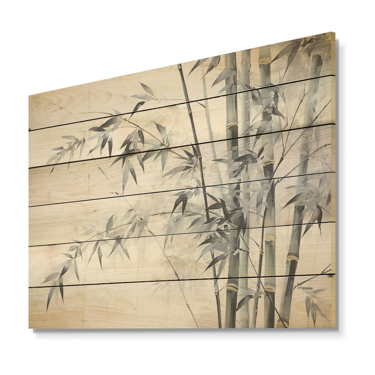 DESIGN ART "Black And White Wild Bamboo" Bamboo Wood Wall Decor - Traditional Black Wood Panel On Natural Pine Wood