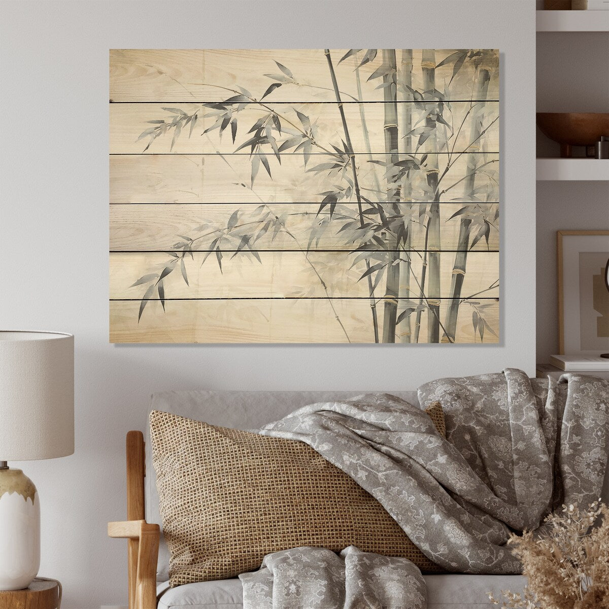 DESIGN ART "Black And White Wild Bamboo" Bamboo Wood Wall Decor - Traditional Black Wood Panel On Natural Pine Wood