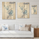 DESIGN ART "Blue And White Cherry Blossoms Sapphire" Cherry Wood Wall Art - Traditional Wood Panel On Natural Pine Wood