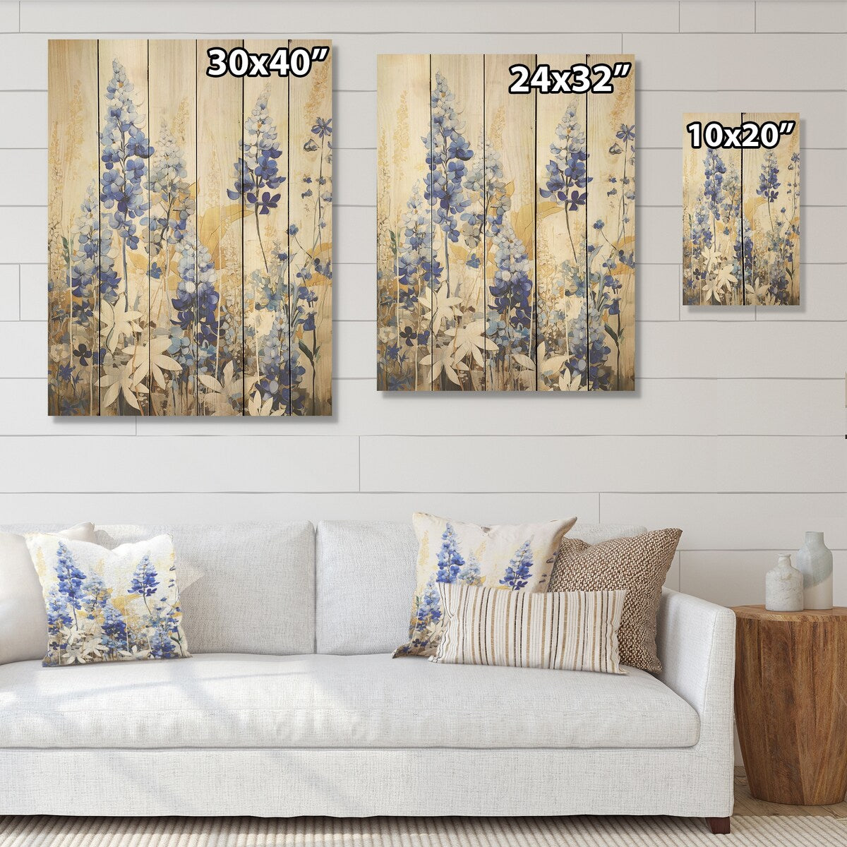DESIGN ART "Blue Bonnets Simplicity Meadow" Blue Bonnets Wood Wall Decor - Traditional Wood Panel On Natural Pine Wood