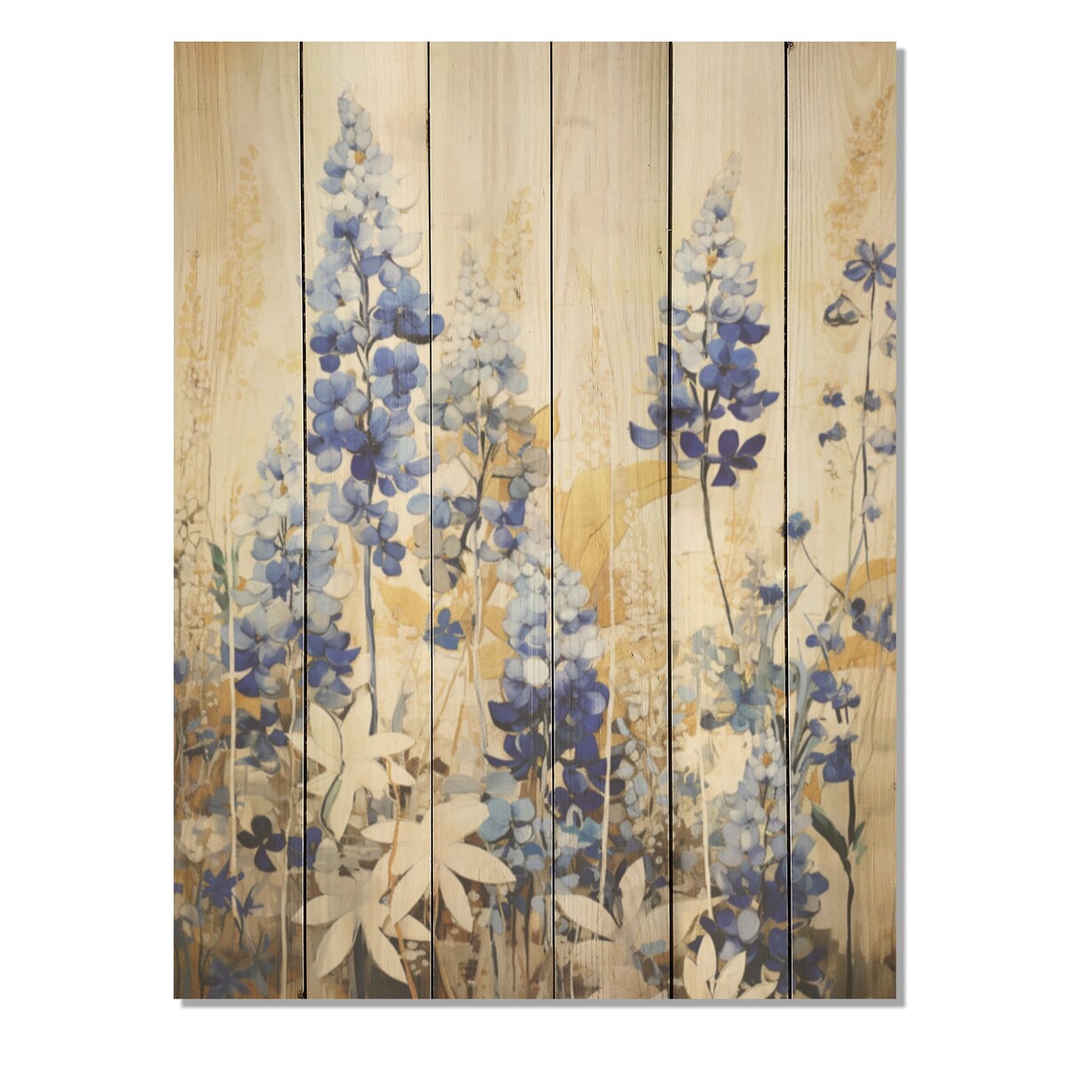 DESIGN ART "Blue Bonnets Simplicity Meadow" Blue Bonnets Wood Wall Decor - Traditional Wood Panel On Natural Pine Wood