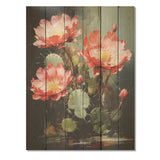 DESIGN ART "Cactus Ruby Blooms I" Cactus Wood Wall Decor - Traditional Red Wood Panel On Natural Pine Wood